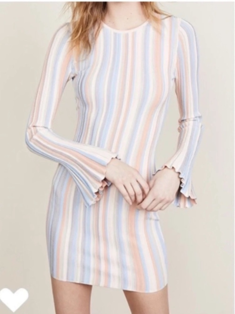 Ronny Kobo Vertical Striped Stretch Bodycon Long Sleeve Mini Dress Medium